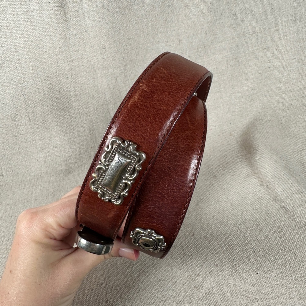 Fossil Womens Brown Leather Western Belt Silver‎ Ornate Concho Buckle Size L - Picture 4 of 9